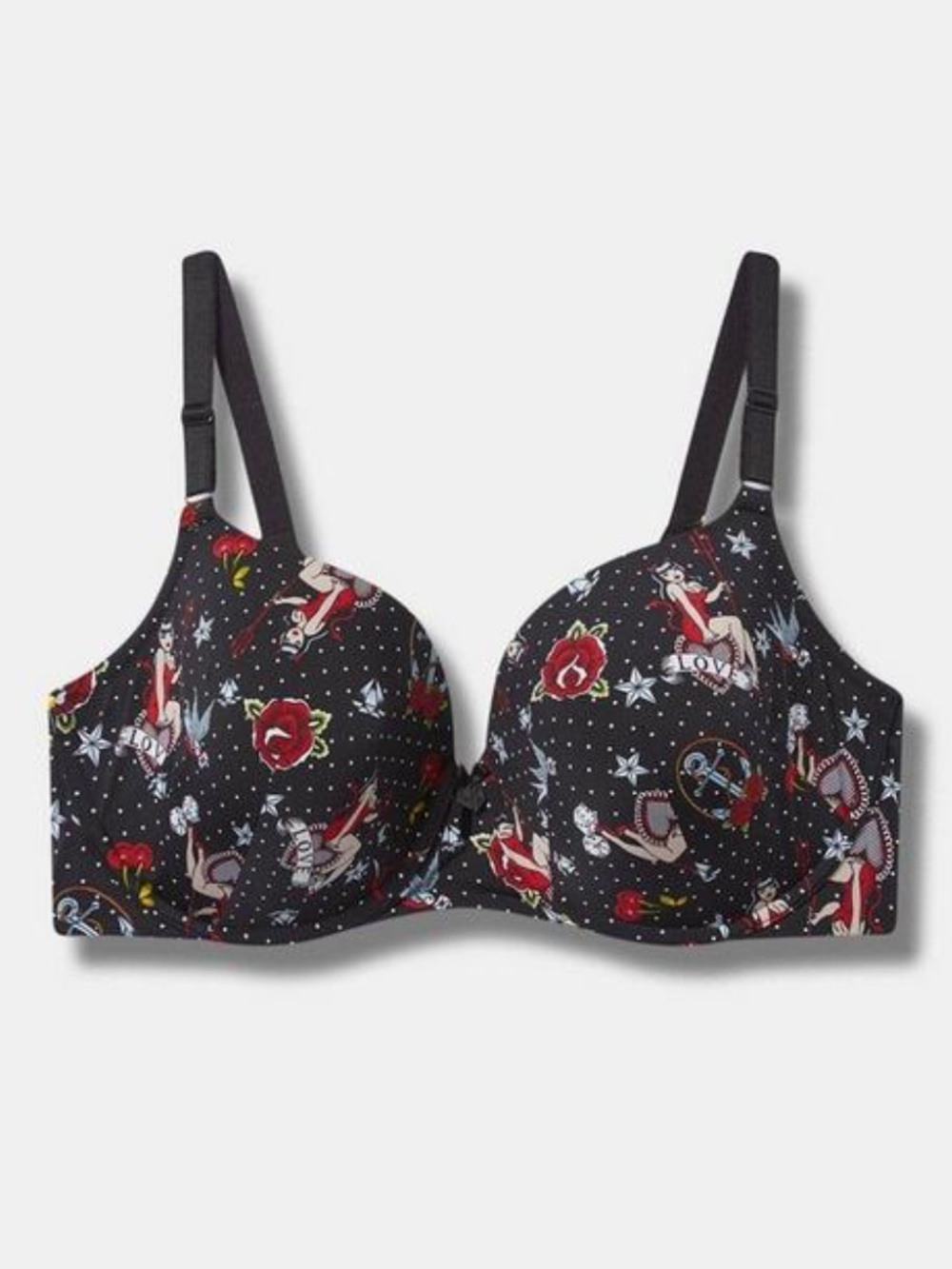 Torrid Black and Red Sailor Tattoo Design Bra 40DD